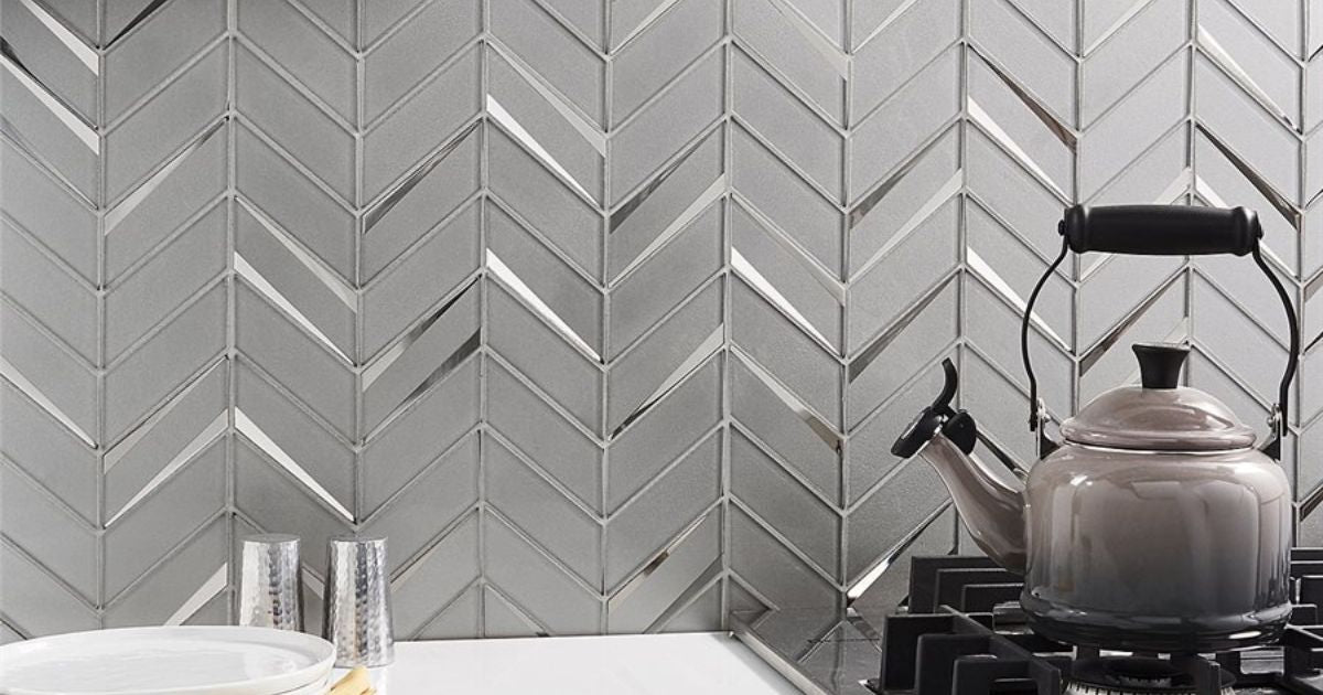 grey glass tile backsplash