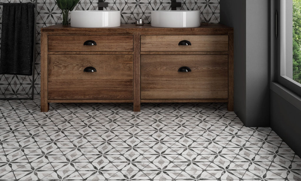 black and white bathroom floor tiles