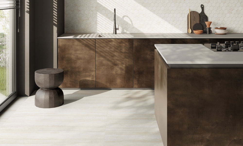 travertine look porcelain kitchen floor tile