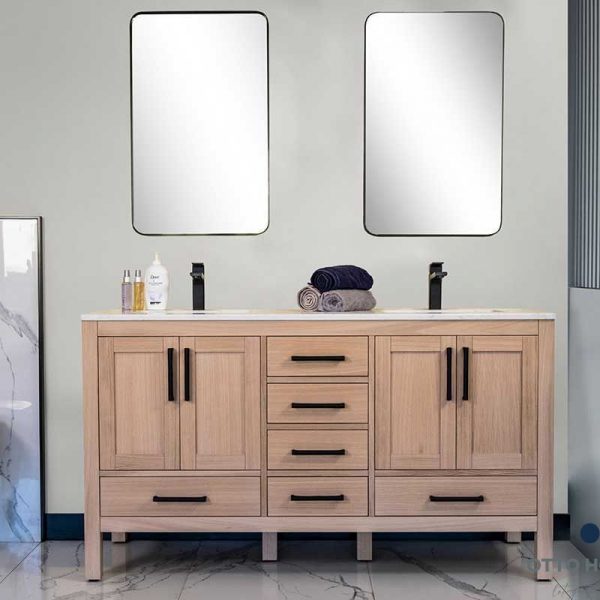 Ashley 60″ Natural Oak Double Sink Bathroom Cabinet
