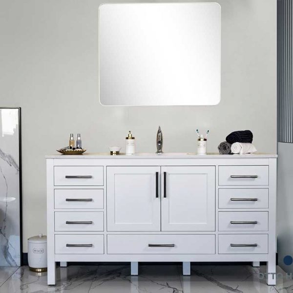 Ashley 60″ White Single Sink Bathroom Cabinet