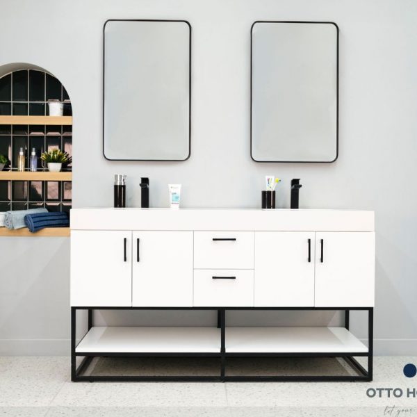 Solana White 60″ Double Bowls Bathroom Cabinet