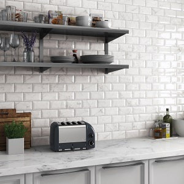 Equipe- Carrara Glossy & Beveled 3″x6″