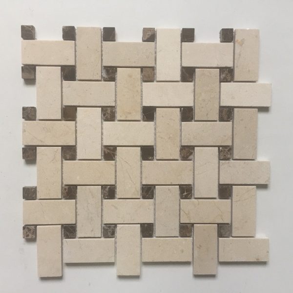 Dolphin- Crema Marfil Basket Weave w/ Dark Emperador Dot Polished