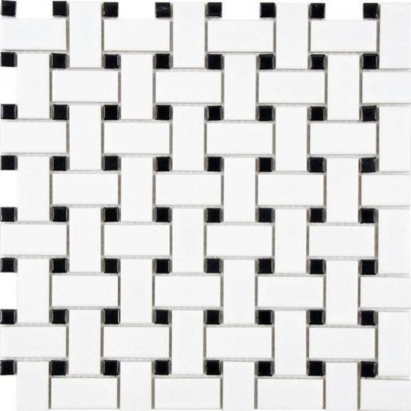 Dolphin Super White & Black Basket Weave Mosaic Polished