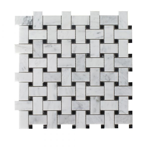 Bianco Carrara Polished Basketweave w/ Black Dots